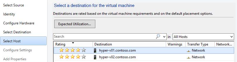 On the Select Host page, select HYPER-V01, and then click Next. 22.