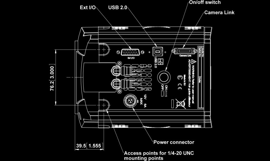 Product Drawings Dimensions in mm [inches] Third-angle projection = position of pixel 1,1 Weight: 3.7 kg [8 lb 3 oz] Connector panel Connecting to the ixon Ultra Camera Control Connector type: USB 2.