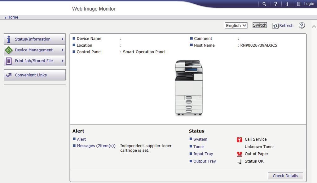 8. Web Image Monitor This chapter describes frequently used Web Image Monitor functions and operations.
