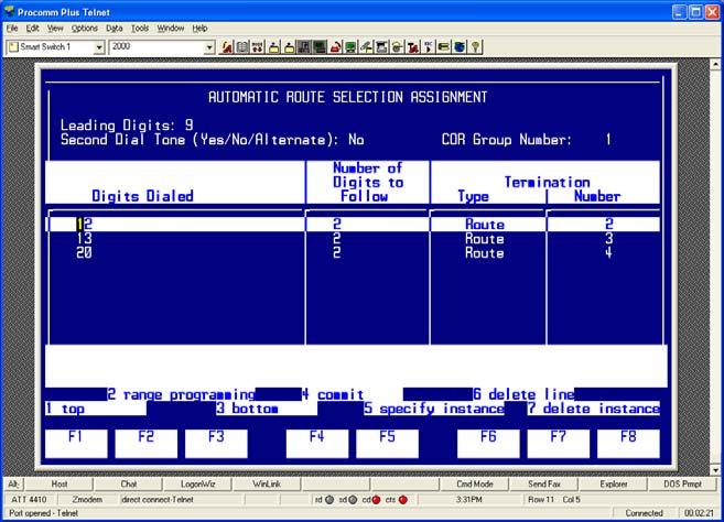 Dialogic 4000 Media Gateway Series Integration Note Step 4: In the ARS menu, select Automatic Route Selection