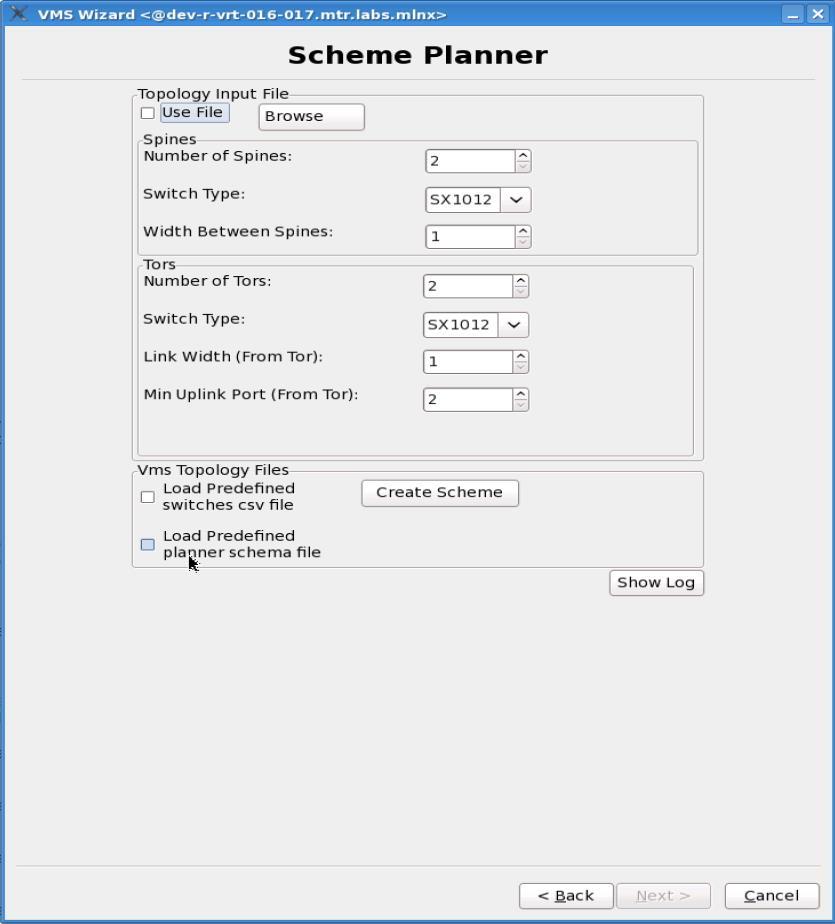 Mellanox VMS Wizard 1.0.5 User Manual Rev 1.0 Using the GUI runs the following CLI command: opt/vms/src/ospf/scheme_planner /vms_ospf_scheme_planner.py -i input.json d <output_dir>.