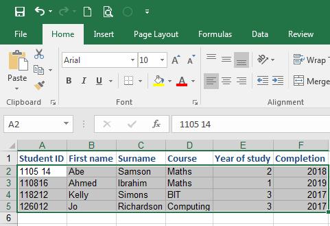 Excel Look-up Functions Your task: Sort the data in ascending order of the Lookup Value (Student ID) column.
