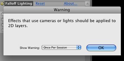 Plugins, 3D layers, and the After Effects Warning Dialog Box FIGURE 3.0 Featured Products Falloff Lighting Turn on the light.