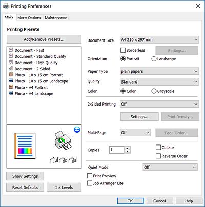 Network Service and Software Information Starting the utility Access the printer driver window. Click the Maintenance tab.
