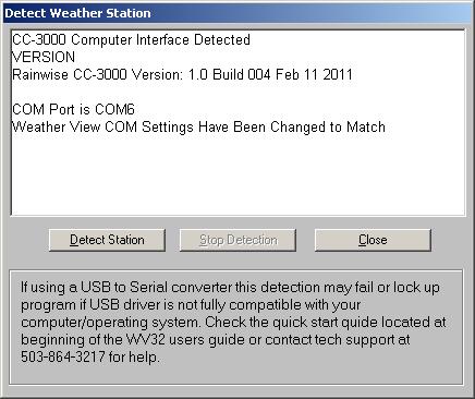 make all the necessary settings on this screen. Click on Detect Station and wait a few moments for WV32 to find your CC-3000.