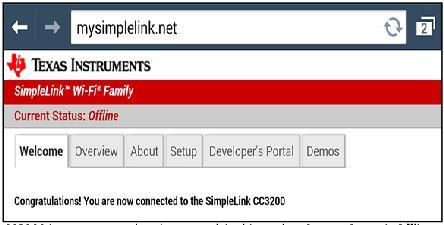Connect our phone, tablet or PC to CC3200 via configuring WiFi for device. On our device open the http://mysimplelink.net it will open the window as shown in Fig.