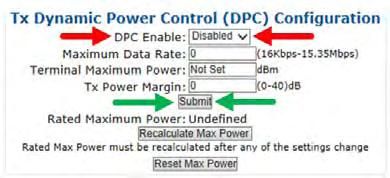 Appendix G Revision 2 d) Use the drop-down list in the Tx Dynamic Power Control (DPC) Configuration section of the Configuration WAN Mod DPC page to enable DPC.