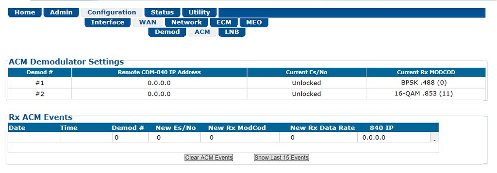 Ethernet-based Remote Product Management Revision 2 Column Rx MODCOD Rx Spectrum Invert Rx Descram Eb/No Alarm Pt Circuit ID Acquisition Range Description Use the drop-down list to select the