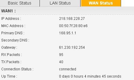 4. After finishing the settings, go to System - Status page and click WAN Status. You will get a correct web page of WAN settings.