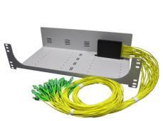 Splitter input fibres are connected to incoming network feeder cables by use of a splice and patch shelf, or a splice only shelf (cut connector from splitter input) such as the SRS3000 Shelves (see