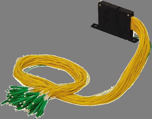 Splitter input fibres are connected to incoming network feeder cables by use of a splice and patch shelf, or a splice only shelf (cut connector from splitter input) such as the SRS3000 Shelves (see