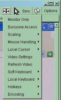 Figure 4-3 Remote Console Options Menu Notice: If your IP-KVM connects to PS/2 target computer and enable Double Mouse mode, in order to keep remote and local mouse pointers in sync, please take the