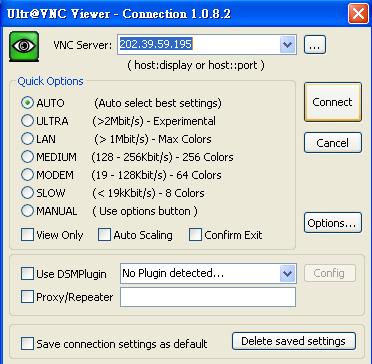 Note: 1. VNC server : IP KVM IP address (Example: If IP KVM IP address is 202.39.59.195, VNC server IP address is the same as IP KVM s) 2.