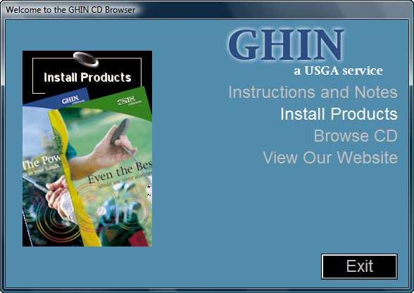 3. Click Install Products : From the GHIN CD Browser Menu, click the button labeled Install Products. 4. Click Tournament Pairing Prog.