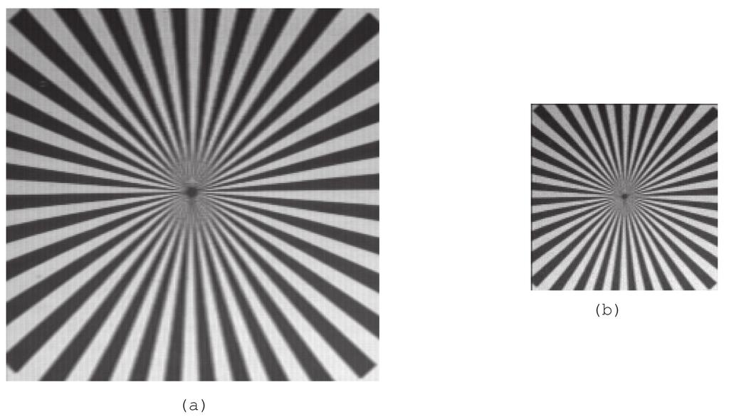 Figure 13: Test Pattern Image. (a) Original Image (128 128). (b) LR image. (64 64). SNR=25 db. [13] G. Ramponi. Warped Distance For Space Variant Linear. IEEE Trans. Image Processing. vol.8, pp.