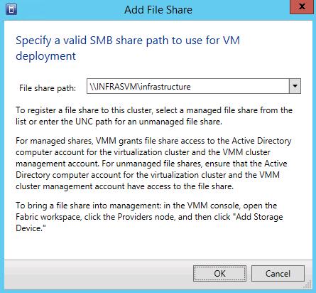 Register File Share to Management Cluster If the infrastructure VMs were provisioned onto an SMB share, complete the following steps to register the file share to the management cluster. 1.