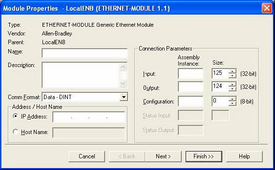 BusWorks 9XXEN EtherNet/IP Modules Allen Bradley Application Note 9 13. The Module Properties window should automatically open. Under the Name box, type in the name of the module.