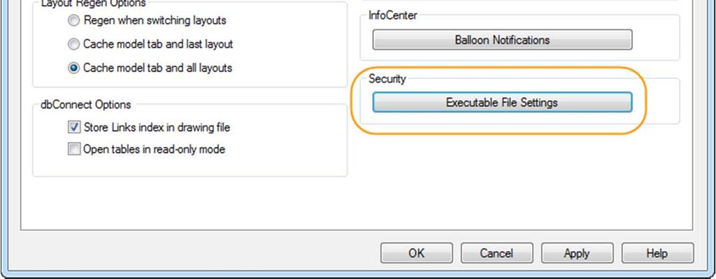 new executable file settings.
