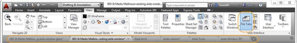 File tabs The AutoCAD 2014 release offers drawing tabs as a fast and visual way to switch between open drawings or to create