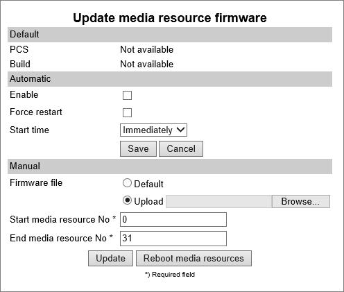 3. Click Update. Selected media resources will be updated. 4. Click Reboot media resources if you want to reboot selected media resources.
