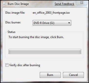 It s a simple process: After you download an.iso to your hard drive, just double-click it and Windows 7 will open the Burn Disc Image dialog box, shown in Figure F.