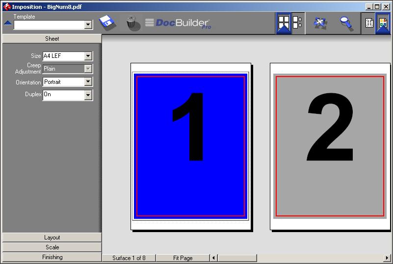 5-6 Using DocBuilder Pro The Zoom tool, Pan tool, Preview mode, Layout mode, Mixed Page mode, and Fixed Page mode buttons are located in the upper-right corner of the window.