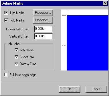 For example, if the layout you select does not require that the sheet be folded, fold marks are not displayed, even if you selected them in the Define Marks dialog box.