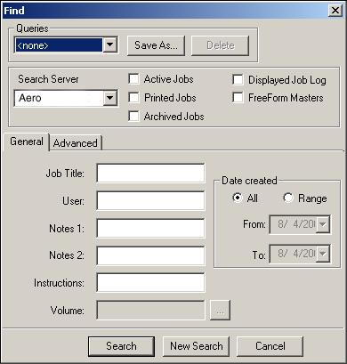 3-30 Using Command WorkStation or Command WorkStation LE TO SEARCH FOR JOBS 1. Choose Find from the Edit menu. The Find dialog box appears. Command WorkStation Command WorkStation LE 2.