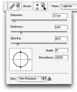 For example, you can select the blending mode used by a paint brush. Drop-Down Controls Some menus are not truly menus but a set of controls used to set additional options.