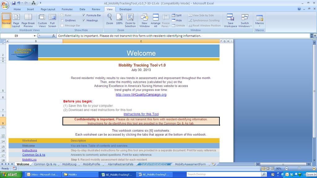 INSTRUCTIONS [QuickLinks] You may wish to print these instructions for easy reference as you access the AE_MobilityTrackingTool.