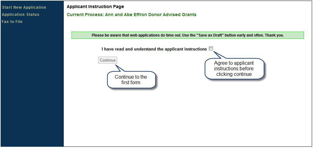 Process Selection Page Clicking the Start New Application link will take you to the Process Selection Page.