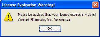 If your license key is within 30 days of expiring, a dialog box will