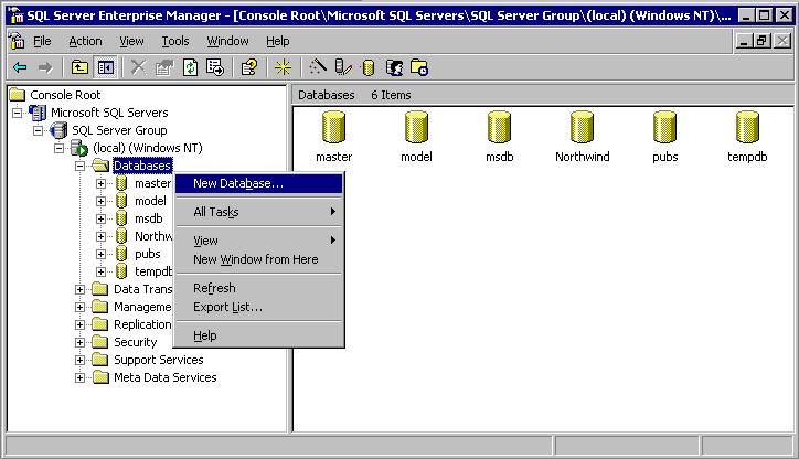 Creating the database 1. Open the SQL Server Enterprise Manager; navigate to and expand the SQL Server node on which you want to create the database. 2.