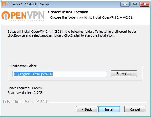 Before starting the installation, it is necessary to select a directory in which OpenVPN program will be installed.