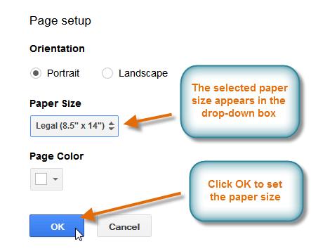 4. The new paper size selection will appear in the box. Click OK to set the paper size.