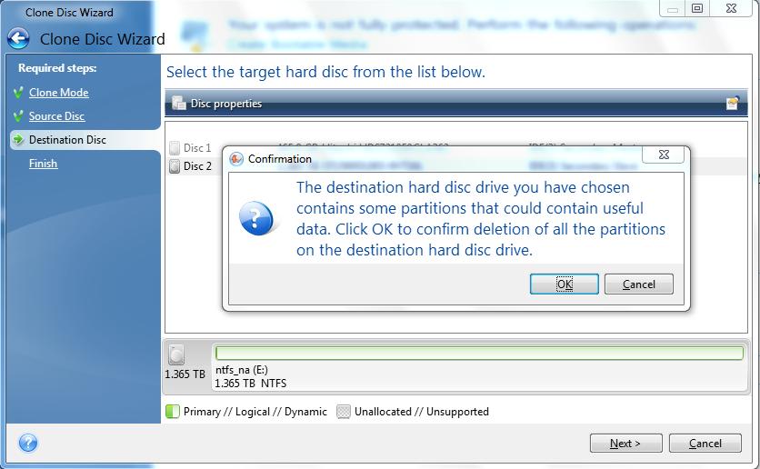 15.3.4 Partitioned destination disc At this point, the program checks to see if the destination disc is free.