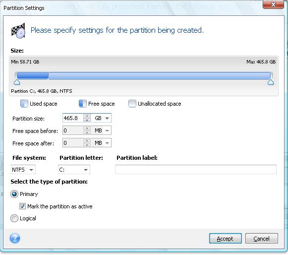 Select a file system for the new partition. You may select a partition letter of your choice (or leave the default one) and input a label for the new partition in the corresponding field.