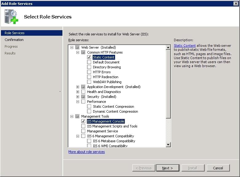 Install Prerequisite From the Role Services main window select