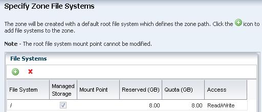 7. Select NAS Filesystem Storage for the zone metadata in the drop-down menus. Select Static Block Storage as the SAN storage for the zone data. Select the library and size.