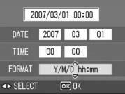 Setting the Date and Time (DATE SETTINGS) You can shoot still images with the time or date stamped onto the picture. The date/time setting on the SETUP menu is explained here.