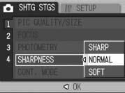 Changing the Edge Quality of Still Images (SHARPNESS) 1 Various Shooting Functions You can change the edge quality of your still images to either sharp or soft. 1 Switch the mode selector to 5.