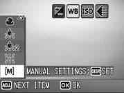 Setting the White Balance Manually (MANUAL SETTINGS) 1 Switch the mode selector to 5. 2 Press the ADJ. button and then press the #$ buttons until the white balance menu appears. 3 Press the!