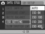 Changing the Sensitivity (ISO SETTING) 1 Various Shooting Functions ISO sensitivity indicates how sensitive film is to light. A greater value means higher sensitivity.