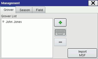 Management Management Data Setup Season Setup Screen CO15 CO60 Pressing the Management button on the Setup window brings up the Management window, which includes the Grower, Season and Field tabs.