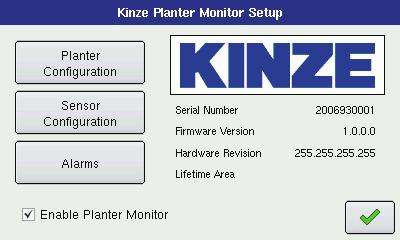 Kinze Planter Monitor CO35 CO36 Pressing the Monitor button opens the Kinze Planter Monitor Setup window, as shown below.