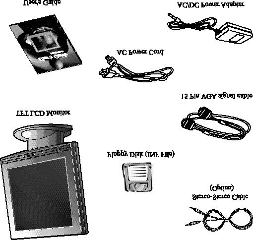 Unpacking your monitor Adjusting your lcd monitor Please make sure the following items are included with your monitor.