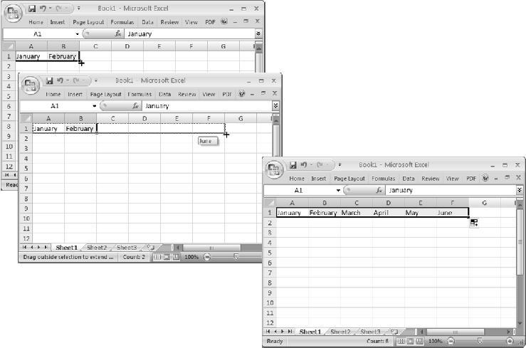 AutoFill Handler 1. Select the cells that can 1. Select the cells that can specify the pattern of the succeeding cells.