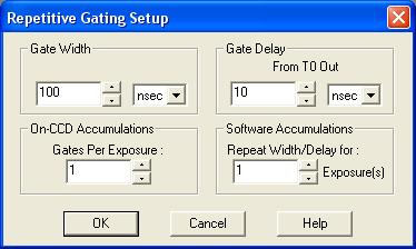 150 PI-MAX 4 System Manual Issue 9 Figure 7-27: Experiment Setup Dialog: Main Tab Gate Width and Gate Delay should be configured so that the intensifier is gated ON during