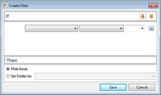 The Create Filter dialog box opens. 4. From the first list, select an issue attribute. The second list is automatically populated. 5.