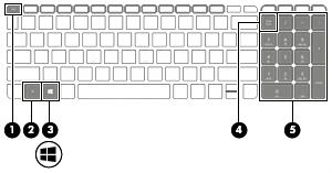 Keys NOTE: Refer to the illustration that most closely matches your computer. Component Description (1) esc key Displays system information when pressed in combination with the fn key.